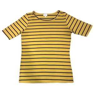 LuLaRoe Gigi Tee Large Yellow Black Striped Shirt Casual Stretch Top